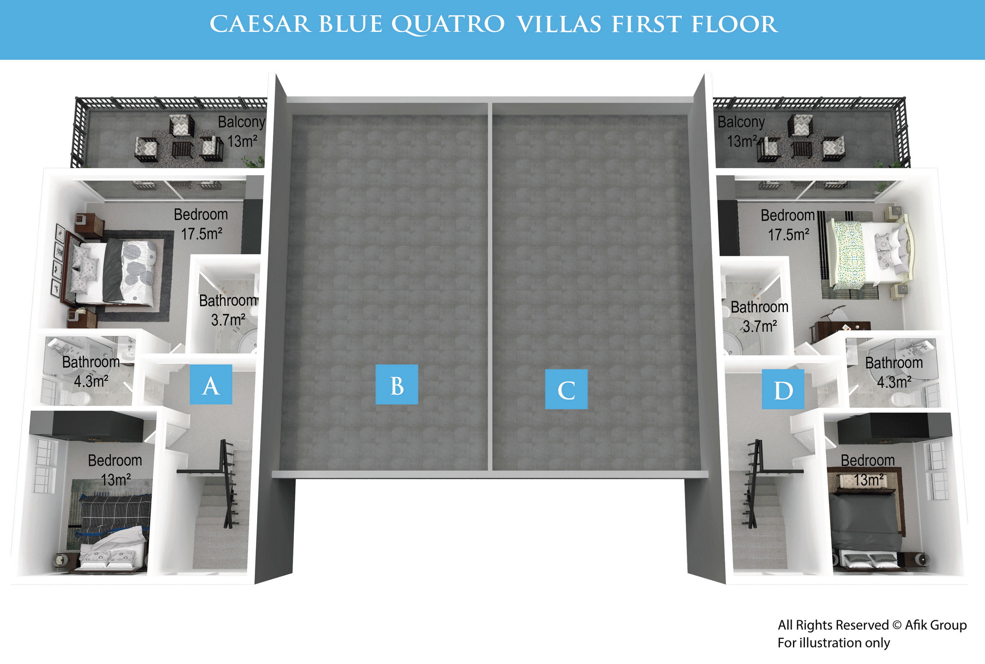 Caesar Blue 3+1 Quatro Villas first-floor