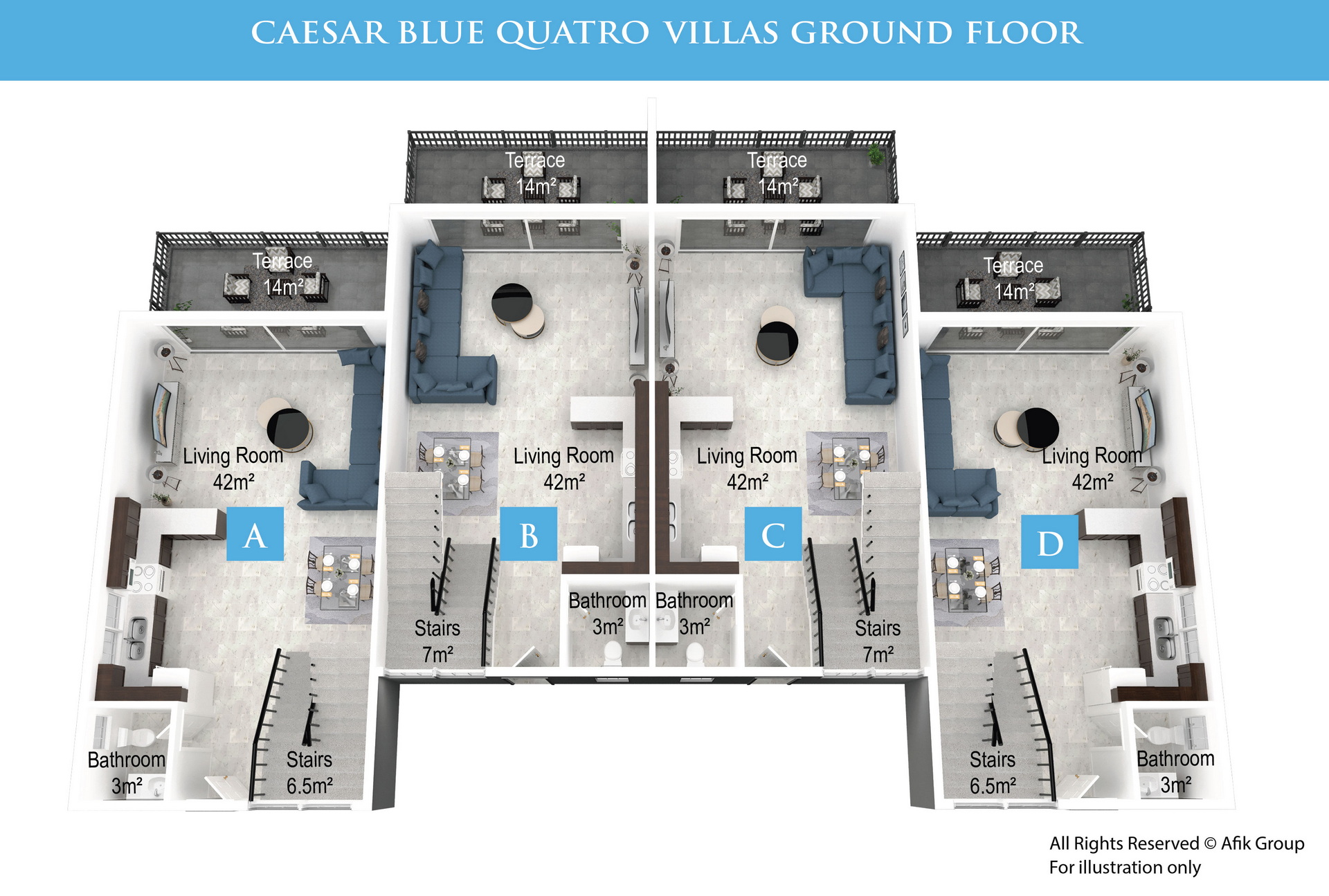 Caesar Blue 3+1 Quatro Villas ground-floor