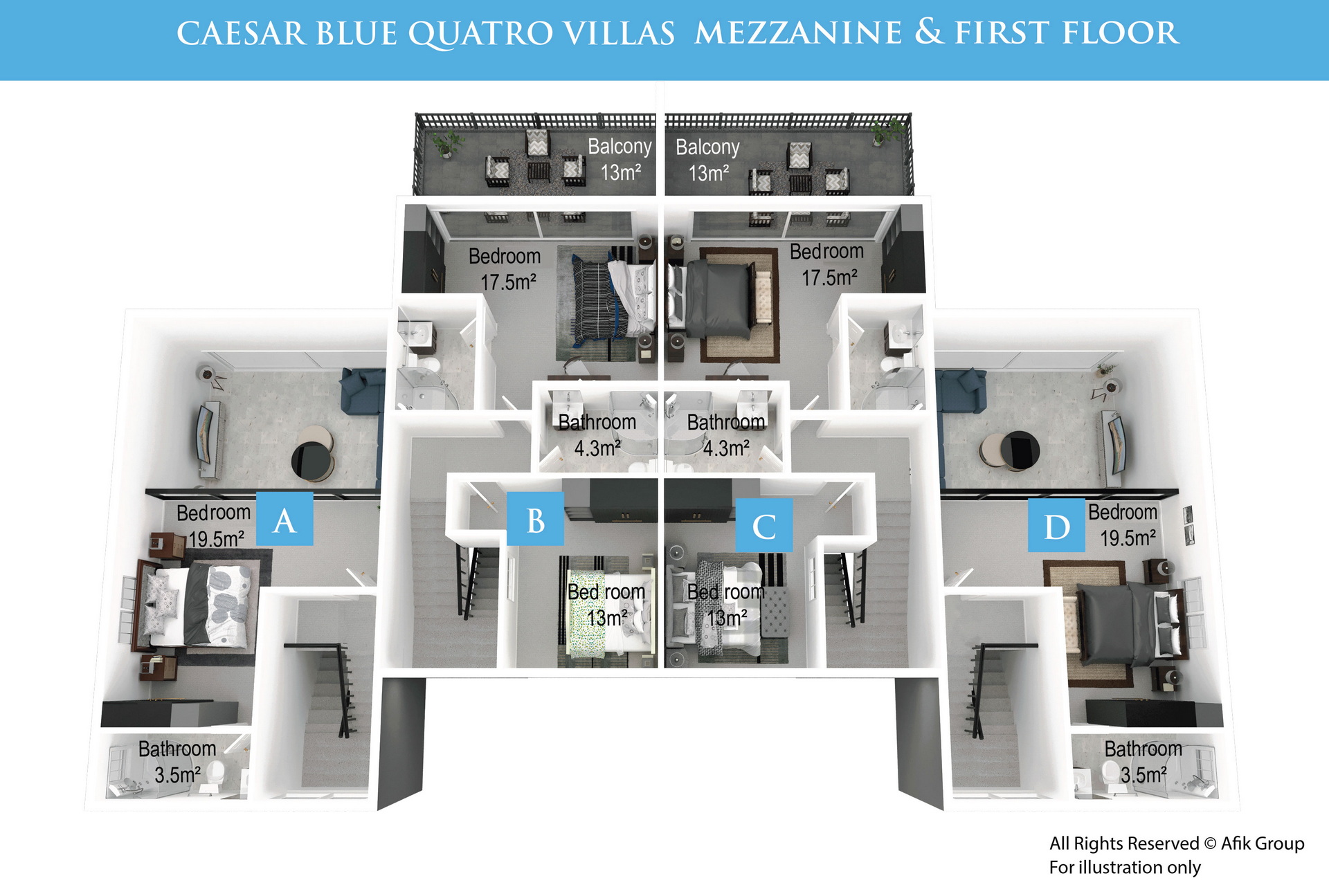 Caesar Blue 3+1 Quatro Villas mezzanine-+-first-floor