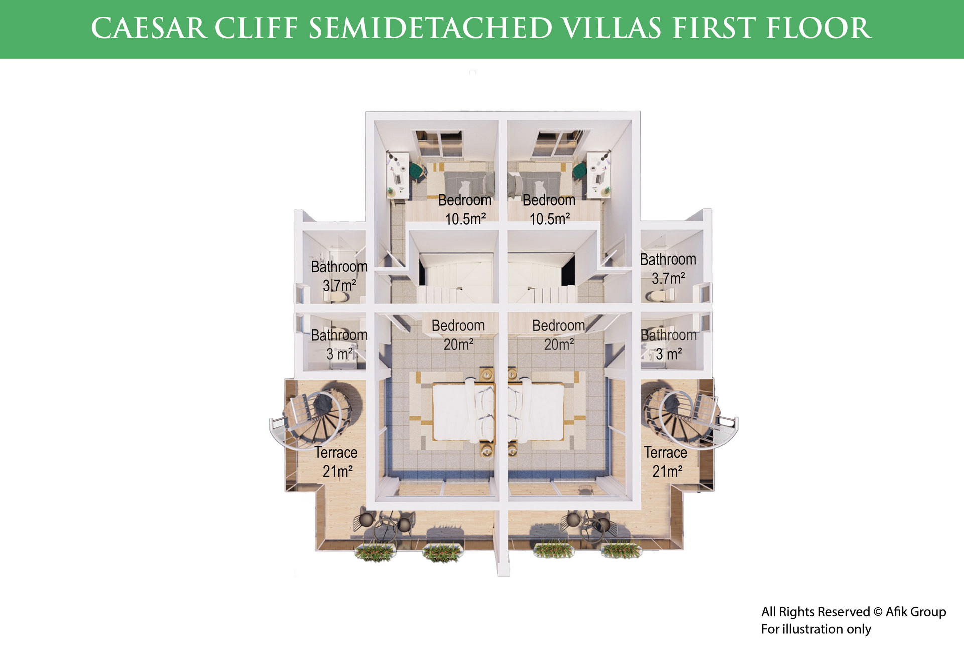 Caesar Cliff 3+1 Semi Detached Villa First-Floor