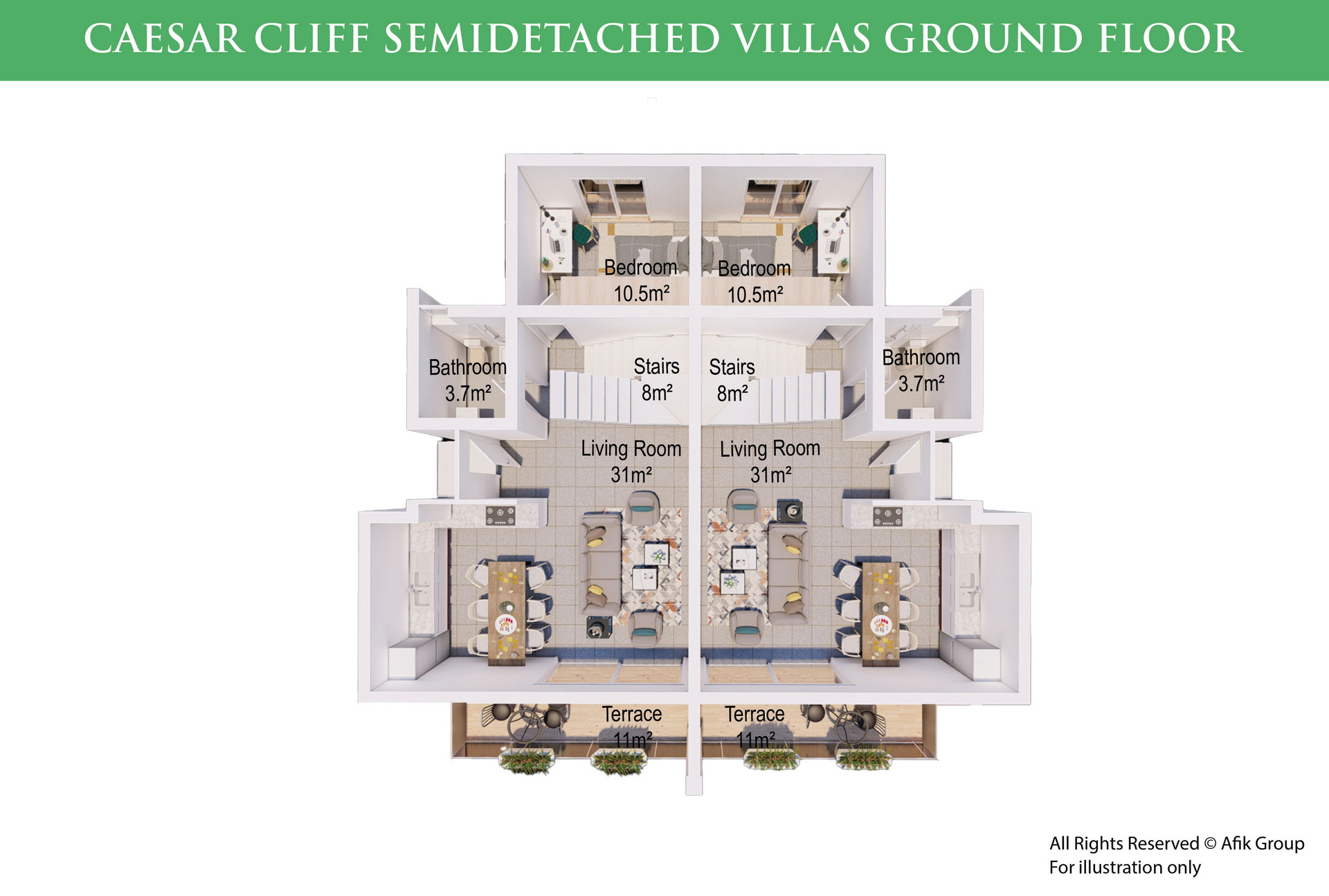 Caesar Cliff 3+1 Semi Detached Villa Ground-Floor