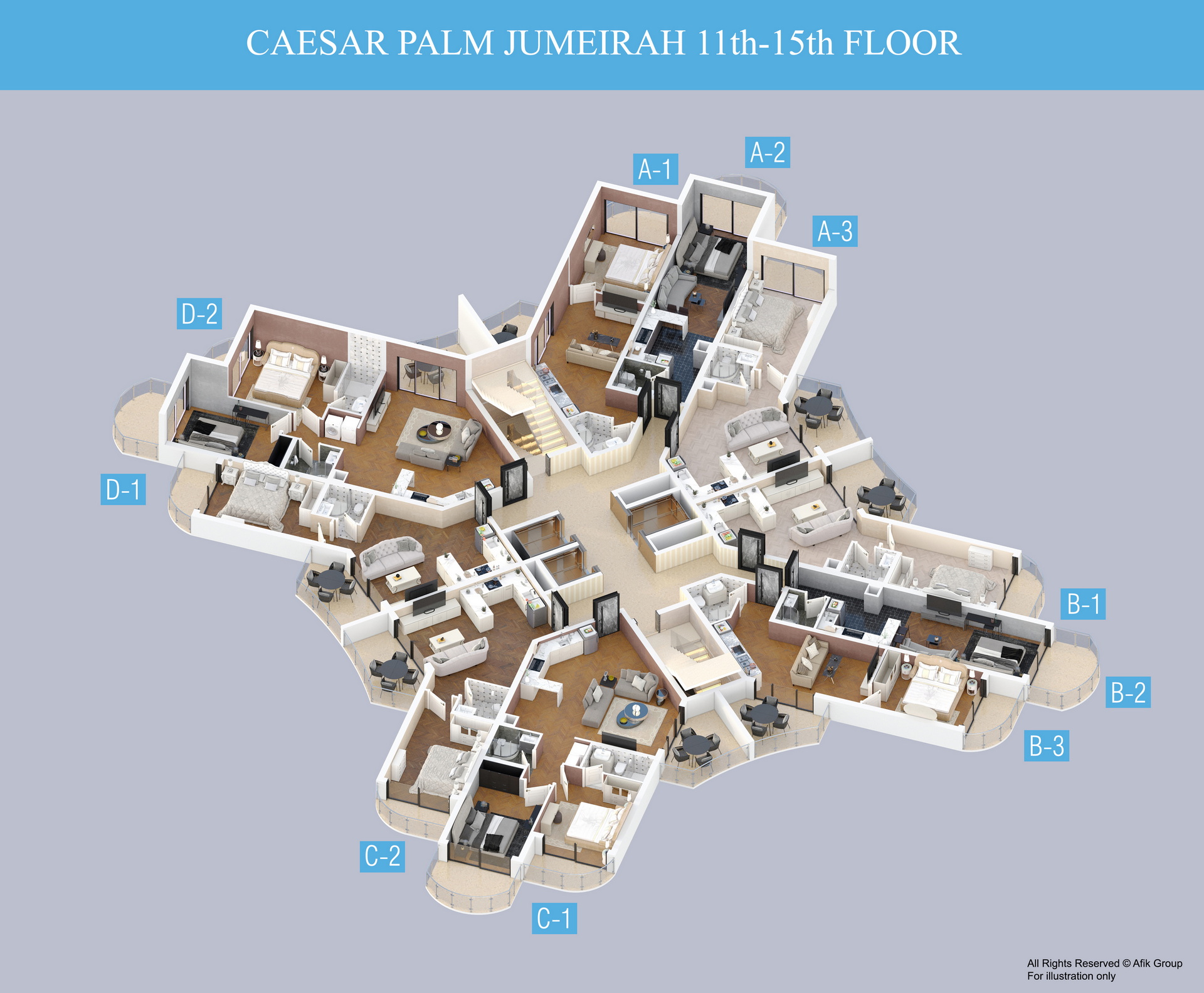 Caesar Palm Jumeirah Studio Positions-11th-15th-Floors